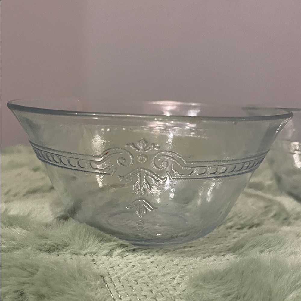 Elegant lite blue fire king  Glass Bowls with Intricate Design custard size